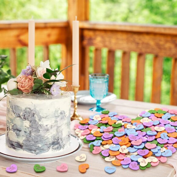 300 Pcs Valentine's Day Heart Confetti Wooden Conversation Hearts Decor Valentin - Picture 6 of 6